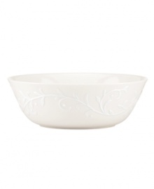 With an elegant white-on-white pattern featuring an embossed vine motif and radiant glaze, the Opal Innocence Carved large all-purpose bowl gets your table set for refined dining every day. Qualifies for Rebate