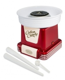 This countertop cotton candy machine is just like a vintage 1950s jukebox, but instead of records, it spins colored sugar into everybody's favorite fluffy treat! 90-day warranty. Model RCM605.