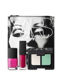 The ultimate blond bombshell and Andy Warhol's greatest actress, Candy Darling thought beauty was a duty and worked harder at it than anyone. NARS commemorates Candy's legendary look with a silver deluxe cosmetics bag filled with tools for making your mark and doing your beauty duty. Includes Candy Darling Nail Polish in Electric Pink, Femme Fatale Duo Eyeshadow in Sheer White Shimmer and Fresh Mint Green, Women In Revolt Larger Than Life Lip Gloss in Hot Pink in a Candy Darling cosmetic bag.