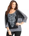 Toast the weekend in Style&co.'s three-quarter-sleeve plus size top, featuring an embellished print.