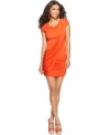 In a high-watt hue, this BCBGMAXAZRIA draped mini dress is hot for a summer soiree look!