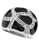 Get noticed in style that shines. City by City cocktail ring features a trendy, dome-shaped design that pops with black enamel and clear crystal accents. Set in silver tone mixed metal. Sizes 7 and 8.