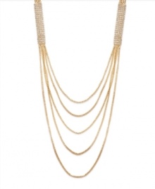 Draped and dramatic. Unveil a whole, new look in Bar III's five-tier necklace. Gold tone mixed metal chains combine with sparkling crystals to add elaborate detail. Approximate length: 19 inches. Approximate drop: 9 inches.