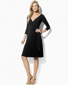 Designed with chic dolman sleeves and gently flared skirt, this elegant dress is rendered in slinky matte jersey with a hint of stretch for a flattering, body-conscious silhouette.