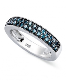 Beautiful in blue. This sterling silver stackable ring sparkles with round-cut blue diamonds (1/2 ct. t.w.) adding a lustrous touch. Size 5, 6, 7, 8 and 9.