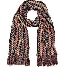 Add a stylish accent to any look with this classic Missoni print scarf - All-over zigzag print, easy to style length, frayed edges - Pair with an elevated jeans-and-tee ensemble and a fitted wool coat