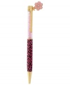 Print's charming. This pen from Betsey Johnson, crafted from gold-tone mixed metal, features a pink leopard print on the outside and a glass flower heart charm for a cute touch. Item comes packaged in a signature Betsey Johnson Gift Box. Approximate length: 5-1/2 inches. Approximate width: 3/8 inch.