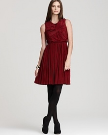 Rendered in luxurious silk, this DKNYC dress updates the classic houndstooth pattern in a rich crimson hue.