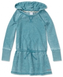 Glam up your casual style with this sporty style hooded fleece dress by Roxy.