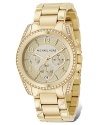 MICHAEL Michael Kors chronograph bracelet watch in goldplated stainless steel with clear stone bezel. Light champagne dial with hour stick indices and Arabic numbers.