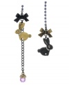 Hop to it! Add charmingly quirky style to your look with Betsey Johnson's mismatched bunny chain link drop earrings. Featuring brass tone and black glitter bunnies with bow accents, they're adorned with faceted glass and sparkling crystal details. Crafted in mixed metal. Approximate drop: 2-3/4 inches, 3-9/10 inches.