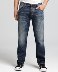 Constructed from organic cotton and distressed with fading and whisker detail, these jeans maximize comfort and style. Make them the cornerstone of your casual cool wardrobe.