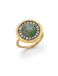 THE LOOKNouveau CollectionRose cut emerald and cubic zirconia accents22k yellow goldplated and black ruthenium-plated setting THE MEASUREMENTDiameter, about ¾ORIGINImported