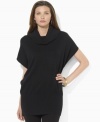 Lauren by Ralph Lauren's modern jersey-knit sweater silhouette is crafted with a funnel neckline and short dolman sleeves.