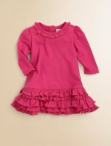 An adorable dress is accented with tiers of ruffles for a girly look.CrewneckLong sleevesBack buttonsRuffled hemCottonMachine washImported Please note: Number of buttons may vary depending on size ordered. 