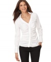 Allover ruching adds feminine flair to this simple yet stylish Alfani blouse -- a versatile wardrobe staple!