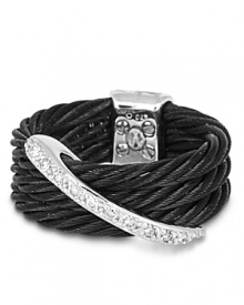 From the Celtic Noir collection, a white gold and black PVD cable ring with pavé diamond accents. Designed by Charriol.