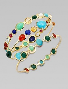 From the Modern Rock Candy® Collection. A colorful style with a mix of dyed red agate, gold green agate, turquoise and chrysoprase set in a narrow 18k gold bangle. Dyed red agate, gold green agate, turquoise and chrysoprase18k goldDiameter, about 2½Slip-on styleImported Please note: Bracelets sold separately. 