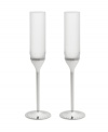 Echoing the elegant details of a wedding dress, Vera Wang's Grosgrain toasting flutes marry clean lines with lavish silver-plated stems and ribbon-inspired trim.