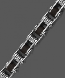 Stylish, yet sporty. The perfect accent for the man who loves activity, this bicycle chain bracelet combines unique elements of stainless steel and black resin. Approximate length: 8-1/2 inches.