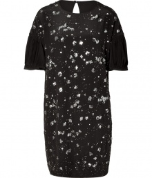 Channel the roaring twenties in this sequin-detailed silk cocktail dress from No.21 - Round neck, short shirred draped sleeves, relaxed silhouette, all-over starburst sequin embellishment, back keyhole closure with button - Style with a slim trench and platform heels