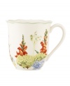 Garden party. The Floral Meadow Hydrangea mug brings eternal spring with a bouquet of green, blue and orange rooted in resilient everyday porcelain. A scalloped edge adds to the charm of the graceful mix-and-match Lenox collection. Qualifies for Rebate