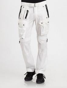 Rendered in a breathable cotton-nylon blend, this sporty convertible pant can be dually worn as a short with an easy zip of the leg to accommodate any excursion in perfect comfort.Belted waist with roller buckleZip flyZippered side slash, back flap pocketsOversized snap-flap pocketsInseam, about 3175% cotton/25% nylonMachine washImported