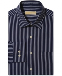 Take the guesswork out of your morning routine and button up in this striped Michael Kors dress shirt any day of the week.