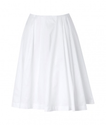 Stylish skirt of fine white cotton is wonderfully light, fresh and elegant - Swinging wide silhouette pops into decorative pleats - Knee-length - Concealed zip closure at back - Wear with fitted tops, and ballet flats or kitten heels