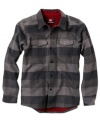 A deep red lining on this Cruser flannel gives this neutral-tone flannel from Quiksilver a modern touch.