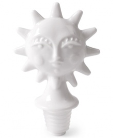 Save some for later with Jonathan Adler's sunny Utopia bottle stopper. High-fired porcelain shines with a glossy white finish and a female face on one side, male face on the reverse.