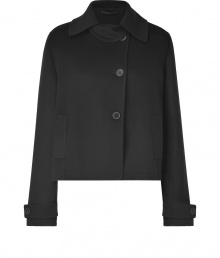 Channel the trend-right proportions of the new season in this boxy wool-and-cashmere-blend jacket from Jil Sander - Spread collar, long sleeves with belted cuffs, front button placket, slit pockets, boxy A-lien silhouette - Wear with high-waisted trousers, a cashmere pullover, and ankle booties