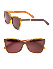 Be laid-back and cool with these lightweight acetate frames. Available in brown/crystal orange with brown lens. Arrow accented temples100% UV protectionImported