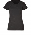 Easy and chic with allover stud-like embellishment, DKNYs black tee counts as an edgy addition to casual and cocktail looks alike - Round neckline, short sleeves - Fitted - Wear with everything from jeans and flats to pencil skirts and platforms