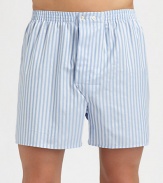 Elasticated boxer shorts, shaped in lightweight, satin-striped cotton for the classic gentleman of style.Elastic waistbandAdjustable button-flyInseam, about 4CottonMachine washImported