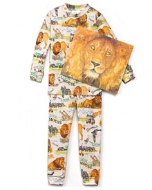 Lion and mouse printed pajamas and book set for bedtime fun! In The Lion & the Mouse book, explore the famous Aesop fable where a mouse saves a lion who is trapped!