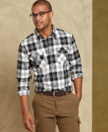 This slim-fit plaid shirt from Tommy Hilfiger is the perfect print for your fall style.