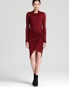 Signature draping lends effortless chic to this flattering Helmut Lang dress with cowl neckline.