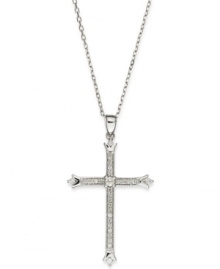 Slim and resplendent, this beautiful cross pendant features round-cut diamonds (1/4 ct. t.w.) set in 14k white gold. Approximate length: 16 inches. Approximate drop: 1 inch.