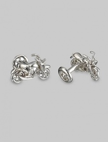 From the Transportation Collection. Sterling silver cuff links in a motorcycle/wheel design. Sterling silver ¾ X 1 Made in USA 