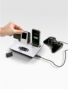 A simple system of interchangeable tips allows you to charge up to four portable devices (mobile phones, PDAs, MP3/MP4 players, video game consoles, Bluetooth devices, digital cameras, etc.) at the same time. Includes six interchangeable tipsCharge up to four devices at the same timeCompatible with more than 4,000 electronic devicesComfortable and easy to plug in and unplug electronic devices, regardless of model5.71 X 7.48 X 3.54Imported