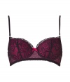 Add seductive appeal to the everyday with this lace-laden contour bra from Elle MacPherson Intimates - Pink with contrasting black lace overlay, front bow detail, underwire, contouring cups, thin adjustable straps, back hook and eye closure - Style with a low-cut top or party-ready frock