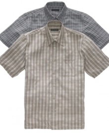 Polish up your preppy look with one of these plaid short-sleeved shirts from Via Europa.