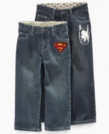 Send out the signal. He can show he's as tough as his favorite Warner Brothers superhero with a pair of these cool jeans from Clubhouse.