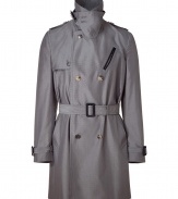 Stylish dove plaid trench from Marc Jacobs - This edgy trench brings downtown appeal to an uptown staple - Double-breasted style, belted high neck, epaulets, front slit pocket, belted cuff detail - Wear with straight leg jeans, a cashmere pullover, and motorcycle boots