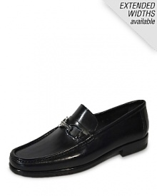 Bruno Magli's handsewn black nappa moccasin with combination leather/rubber sole and signature bit.