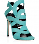 Bring bold style to your cocktail party-ready ensemble with these luxe sandals from Giuseppe Zanotti - Swirl-detailed front with multi-strap cut outs, ankle strap with buckle closure, high stiletto heel - Style with a floral mini dress, a boyfriend blazer, and a chain-detailed shoulder bag