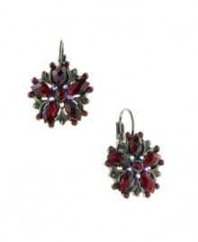 An ornate option. Rich red-colored glass accents add decorative detailing to 2028's intricate flower drop earrings. Crafted in hematite tone mixed metal. Approximate drop: 1 inch.