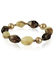 Earthy elements combine for a bohemian vibe. This pretty stretch bracelet features bronze-colored cultured freshwater pearls (9-10mm), smokey quartz (48-5/8 ct. t.w.), blue opal (61-1/5 ct. t.w.) and Swarovski Elements. Approximate length: 7-1/2 inches.