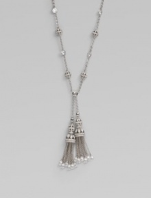 EXCLUSIVELY AT SAKS. Two delightfully detailed chain tassels dangle delicately from a long silvery chain dotted with faceted cubic zirconia discs and openwork pavé crystal beads.Cubic zirconia and crystalRhodium platedChain length, about 16Tassel length, about 2Lobster claspImported